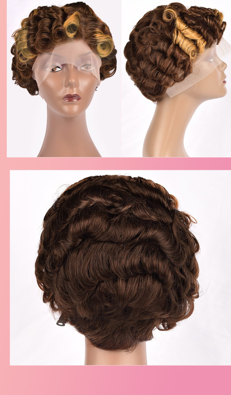 Embrace the allure of natural curls with our AF Pixie Wig, featuring a full frontal lace design meticulously crafted from high-quality human hair for a stunning and authentic appearance